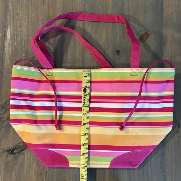 Lancome Pink Striped Canvas Beach Book Tote Lined Bag - Picture 4 of 12